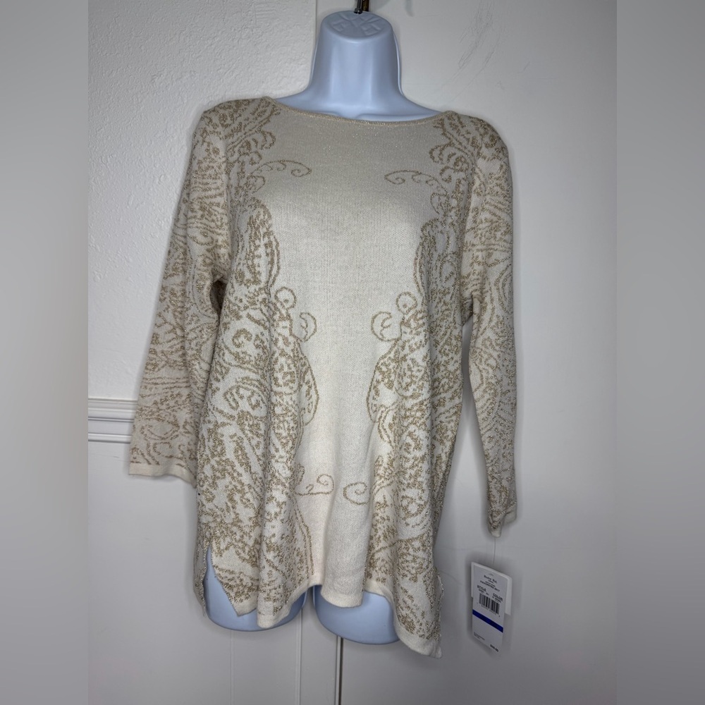 Ruby Rd. Cream Longsleeve top with Gold Metallic Detail size P XL new with tag
